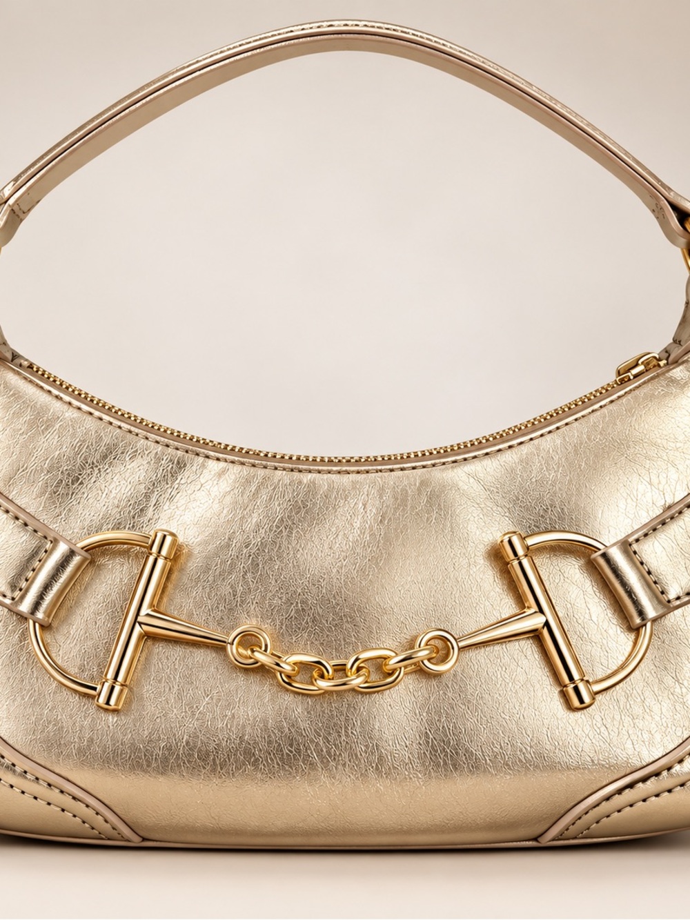 Gold Leather Shoulder Bag with Chain Hardware